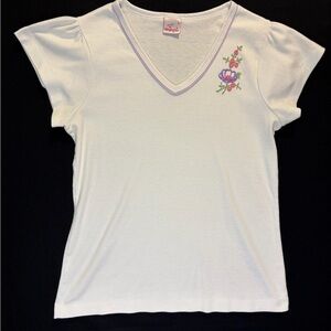 Vintage Wrangler V-Neck Embroidered Floral Tee